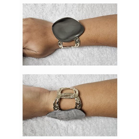 ALEXIS BITTAR liquid-molten rocky disk link Swarovski crystal bracelet cuff $435 - Picture 7 of 12